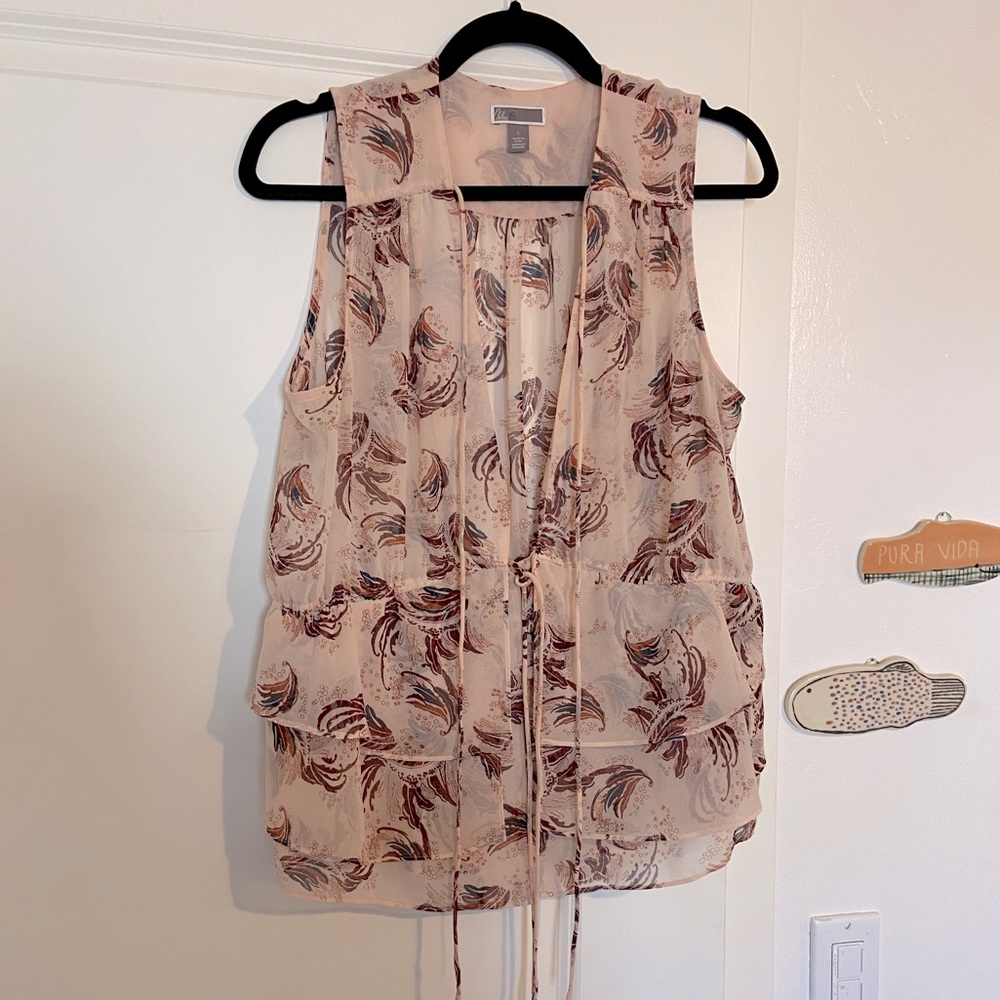 CHELSEA28 Sheer Deep-V Ruffle sleeveless blouse